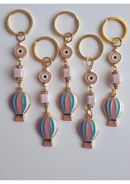 Hediyelik Nazar Boncuklu Özgürlük Simgesi Balon Anahtarlık - Pembe 10,5 cm