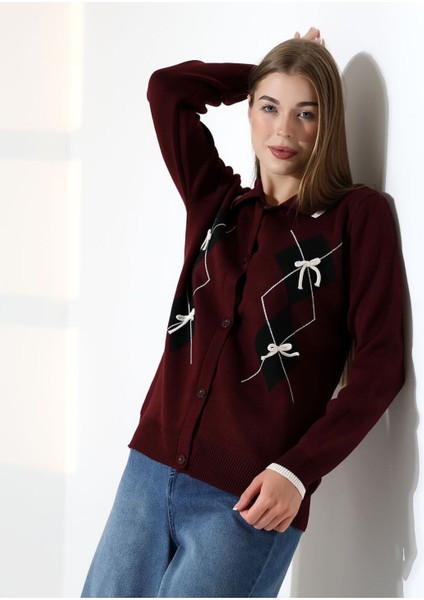 Baklava Desen Polo Yaka Kadın Kazak modelleri