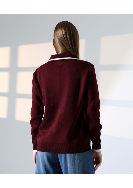 Baklava Desen Polo Yaka Kadın Kazak indirimleri