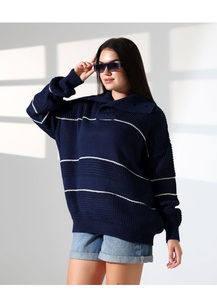 Yaka Düğmeli Ajurlu Triko Kazak fiyatları