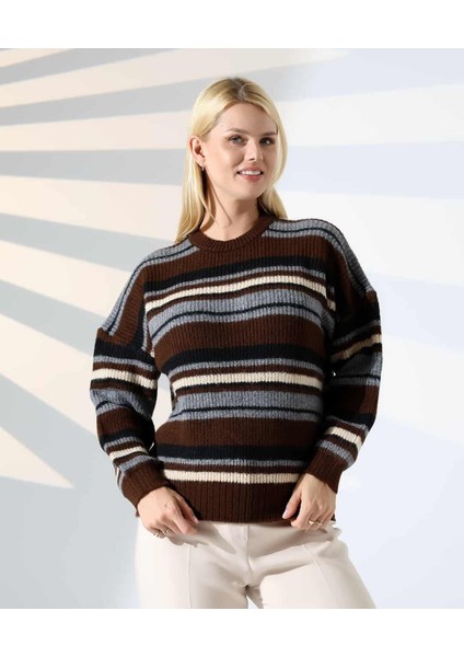 Ahenkli Çizgili Triko Kazak
