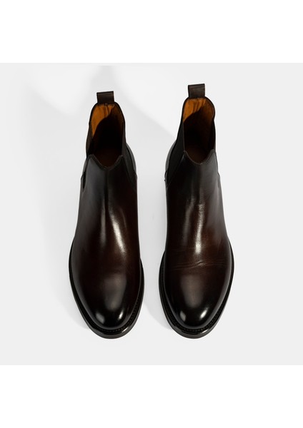 Erkek Kahve Lastikli Deri Bot