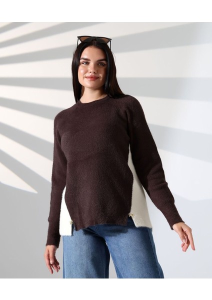 Blok Renkli Yan Detaylı Triko Kazak