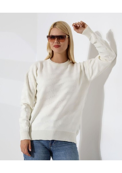 Kendinden Desenli Casual Triko Kazak