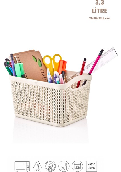Örgü Desenli 3,3 Litre Çok Amaçlı Sepet – Bpa’sız, Dayanıklı, Şık ve Pratik Tasarım - 21X16X13,8 cm modelleri