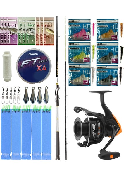 Hazır Tekne Oltası Seti Okuma Wave Boat 180H 2 Parça Tekne Kamışı&okuma Jaw-55 3+1bb Olta Makinesi