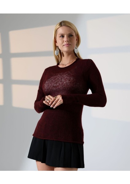 Delikli Fileli Dokuma Triko Kazak