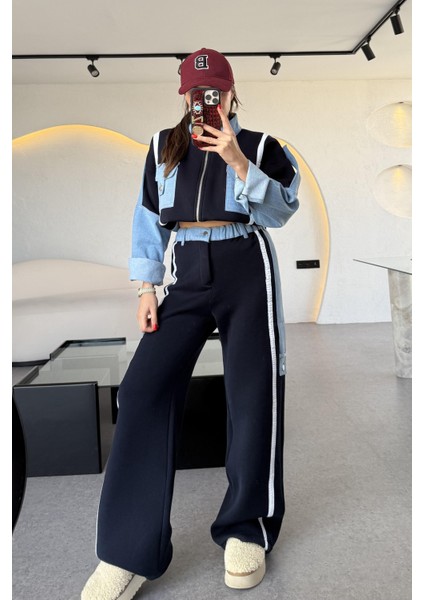 Kargo Cepli Şeritli Denim Takım modelleri