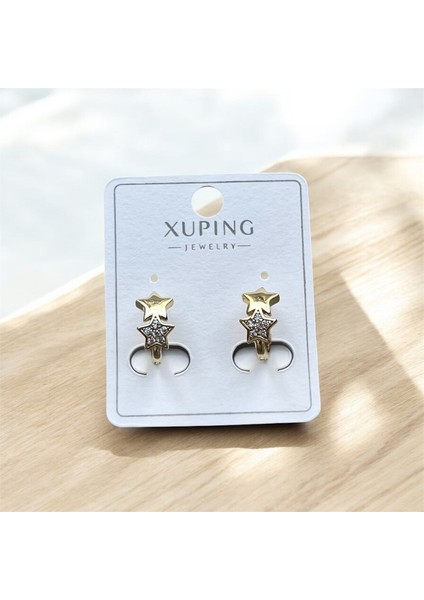 Xuping Gold Kadın Çelik Küpe Taşlı Yıldız Küpe Iki Yıldız Detaylı, Zarif Tasarım Taşlı Küpe Yıldız Küpe Kadın Küpe Zirkon Taşlı Şık Tasarım Yıldızlı Küpe Yıldız Küpe fiyatları