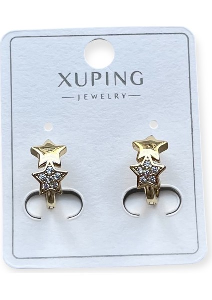 Xuping Gold Kadın Çelik Küpe Taşlı Yıldız Küpe Iki Yıldız Detaylı, Zarif Tasarım Taşlı Küpe Yıldız Küpe Kadın Küpe Zirkon Taşlı Şık Tasarım Yıldızlı Küpe Yıldız Küpe fırsatları