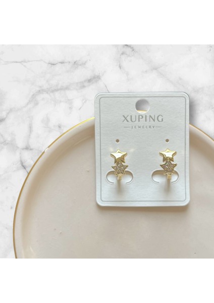 Xuping Gold Kadın Çelik Küpe Taşlı Yıldız Küpe Iki Yıldız Detaylı, Zarif Tasarım Taşlı Küpe Yıldız Küpe Kadın Küpe Zirkon Taşlı Şık Tasarım Yıldızlı Küpe Yıldız Küpe indirimleri