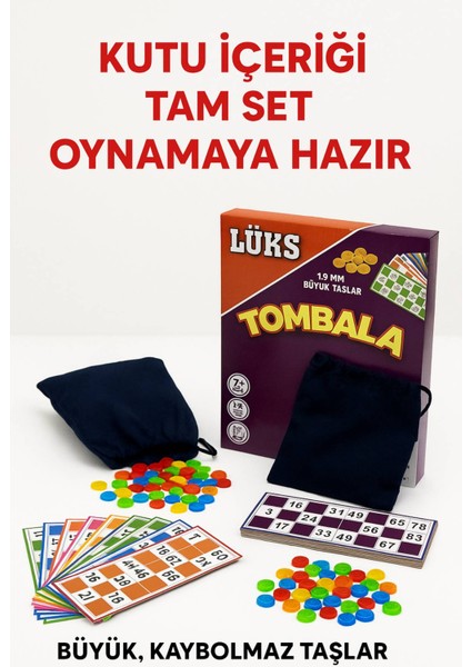 Lüks Tombala Seti 1.6 mm Kalın Büyük Taşlı • Aile Boyu Eğlencelik Tam Set Oyun • 7+ Yaş Kaliteli Kartlar indirimleri