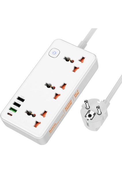 Hoco AC8A 2500W 3 Priz + 3 USB + 30W Type-C Multifonksiyonel Priz Çoğaltıcı Şarj ALETI-(1903)