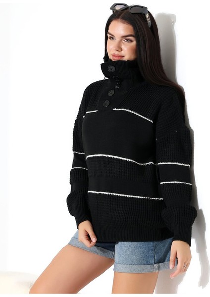 Yaka Düğmeli Ajurlu Triko Kazak fiyatları