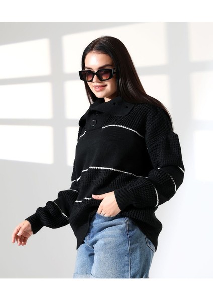 Yaka Düğmeli Ajurlu Triko Kazak modelleri