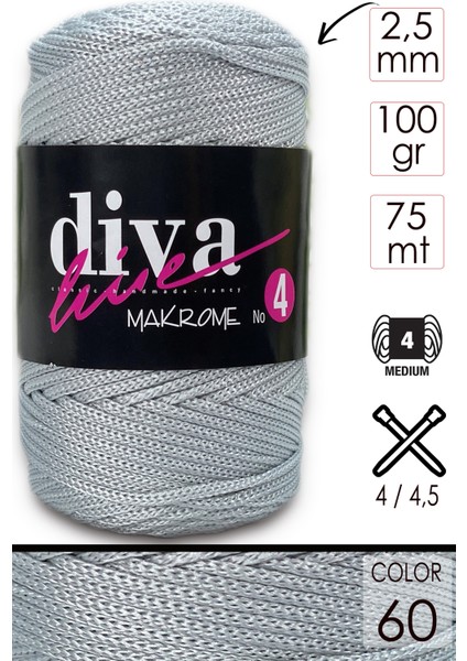 Diva Makrome Ipi Kalın (No:4) 60 Gümüş.