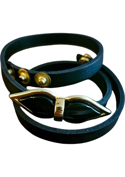 Hakiki Deri Siyah Fiyonk Bileklik modelleri