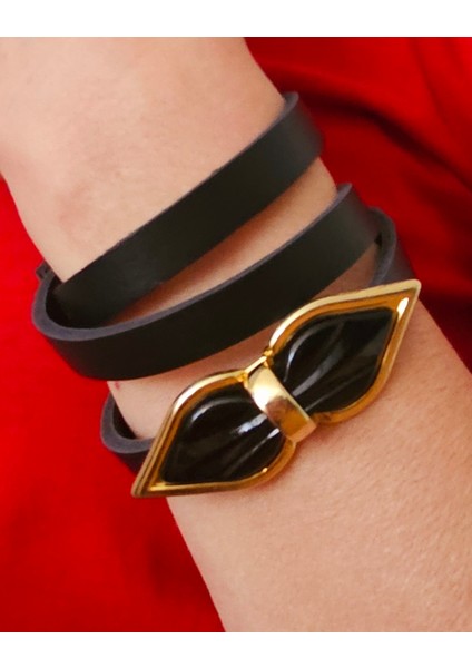 Hakiki Deri Siyah Fiyonk Bileklik indirimleri