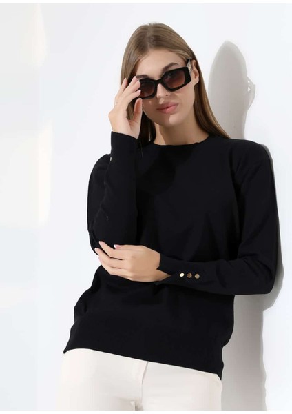 Gündelik Şıklık Kol Düğme Detay Triko Kazak