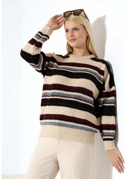 Ahenkli Çizgili Triko Kazak fırsatları