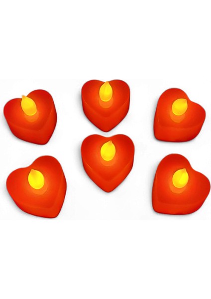 LED Plastik Kalp Mum 6 \'lı