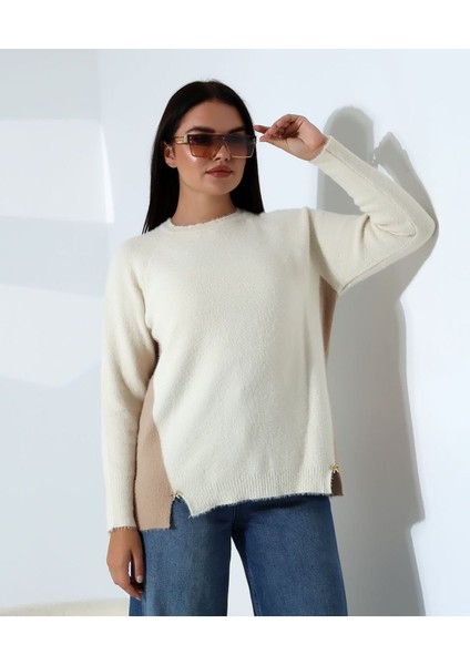 Blok Renkli Yan Detaylı Triko Kazak