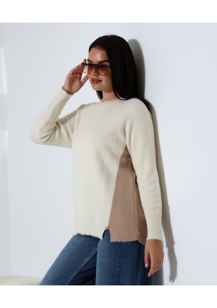 Blok Renkli Yan Detaylı Triko Kazak fırsatları