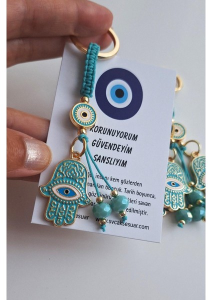 Hediyelik Fatma Ana Eli&hamse Anahtarlık - Turkuaz fırsatları