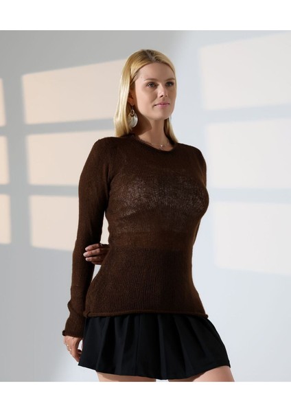 Delikli Fileli Dokuma Triko Kazak