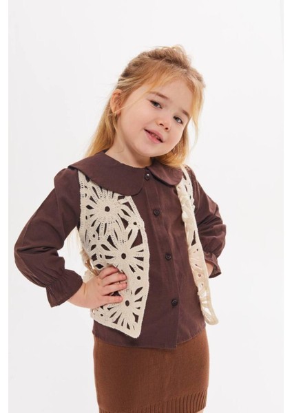 Süzene Yelekli Triko Etekli 3'lü Kıztakım modelleri