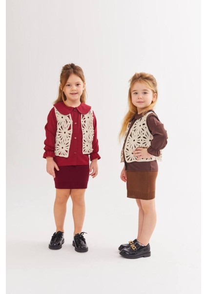 Süzene Yelekli Triko Etekli 3'lü Kıztakım