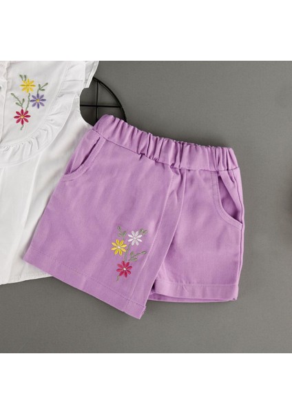 Çiçek Detaylı Hakim Yaka Gömlekli Şort Etekli 2'li Kız Takım fırsatları