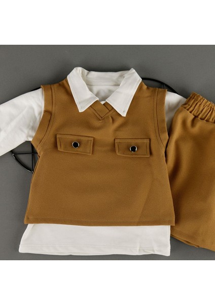 Düğme Detaylı Süveterli Şort Etekli Gömlek Yakalı 3'lü Kız Takım fiyatları