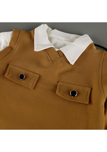 Düğme Detaylı Süveterli Şort Etekli Gömlek Yakalı 3'lü Kız Takım modelleri