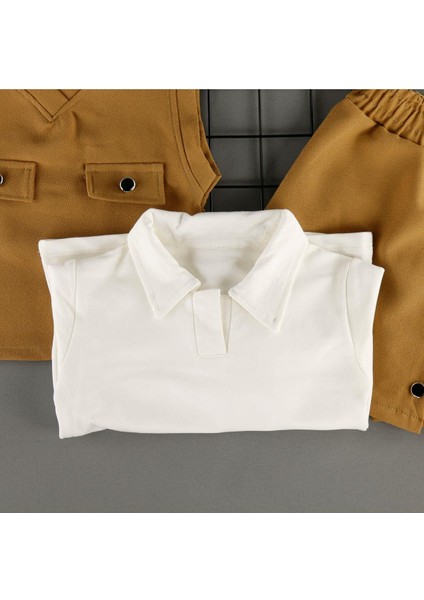 Düğme Detaylı Süveterli Şort Etekli Gömlek Yakalı 3'lü Kız Takım