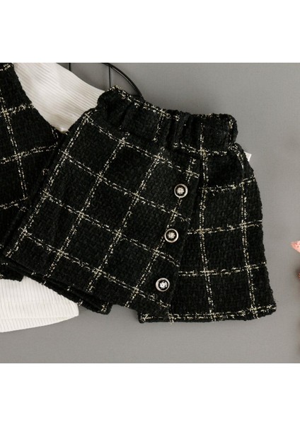 Kare Desen Şort Etekli Yelekli Kız Çocuk 3'lü Takım fiyatları