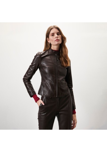 Alenna Kahve Kadın Deri Ceket
