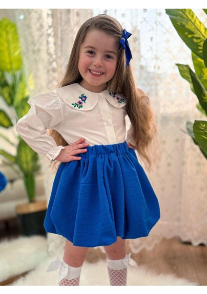 Yakası Nakışlı Gömlekli Etekli Tokalı 3'lü Kız Takım fiyatları