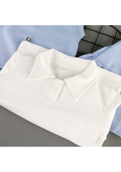 Düğmeli Süveter Etekli Gömlek Yakalı 3'lü Kız Çocuk Takım