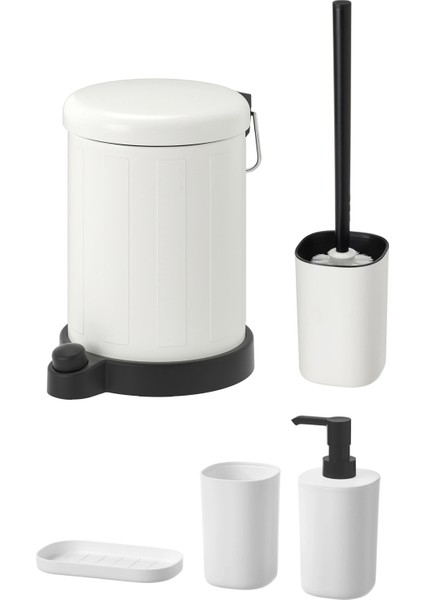 5'li Banyo Seti Çöp Kovası Diş Fırçalık Sabunluk Tuvalet Fırçası Beyaz Galvaniz Çelik ve Plastik fiyatları