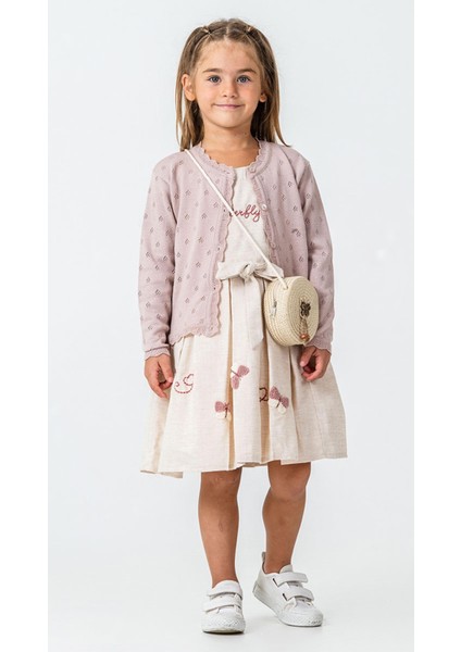 Nakış Detaylı Hırkalı Elbiseli Çantalı 3'lü Kız Takım fiyatları