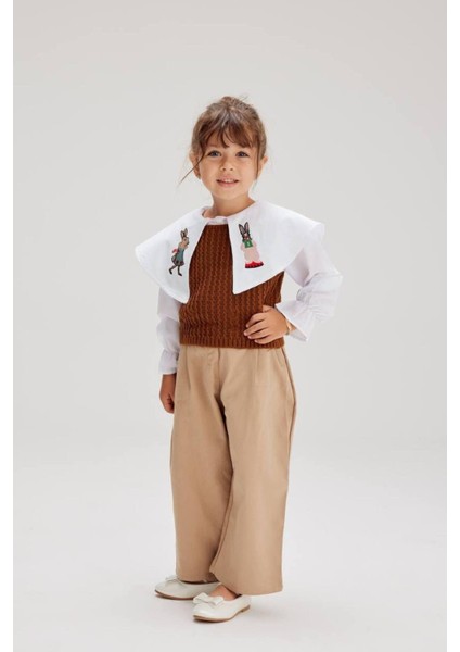 Yakası Nakışlı Triko 3'lü Bebek Çocuk Kız Takım