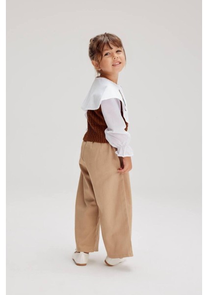 Yakası Nakışlı Triko 3'lü Bebek Çocuk Kız Takım modelleri