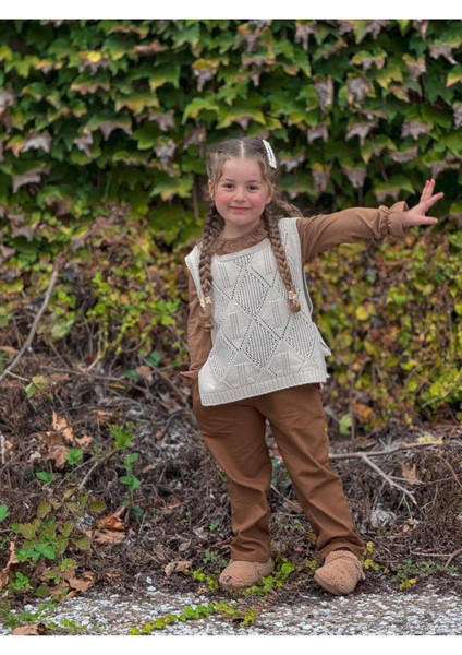 Nakışlı Gömlekli Triko Süveter Bebek Çocuk Kız 3'lü Takım fiyatları