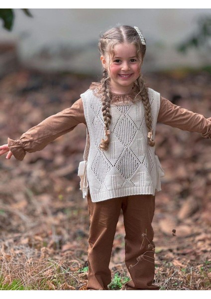 Nakışlı Gömlekli Triko Süveter Bebek Çocuk Kız 3'lü Takım modelleri