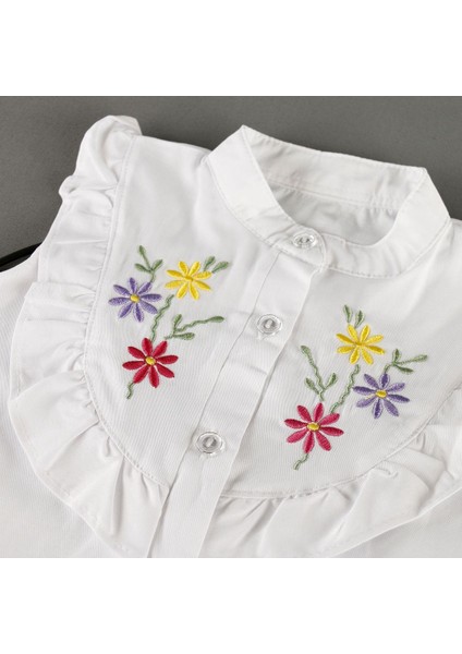 Çiçek Detaylı Hakim Yaka Gömlekli Şort Etekli 2'li Kız Takım modelleri