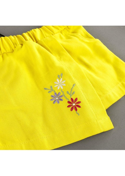 Çiçek Detaylı Hakim Yaka Gömlekli Şort Etekli 2'li Kız Takım fırsatları