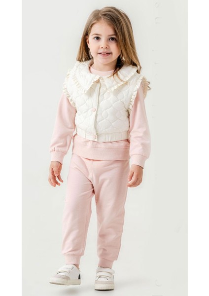 Yelek Detaylı Kazak Pantolonlu 3'lü Kız Takım