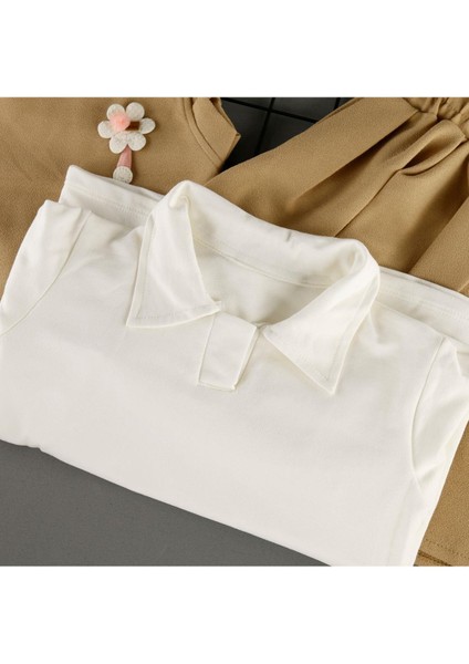 Çiçek Detaylı Süveterli Etekli Gömlek Yakalı 3'lü Kız Çocuk Takım