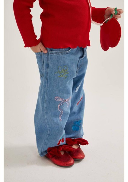 Kiraz Desen Detaylı Kot 3'lü Bebek Takım modelleri